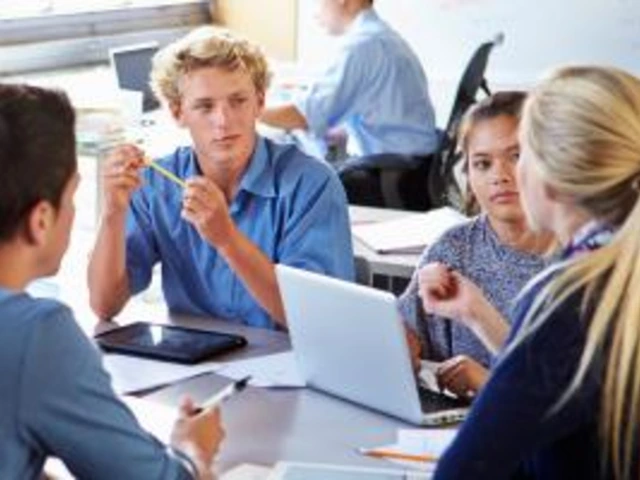 Students discussing in a small group