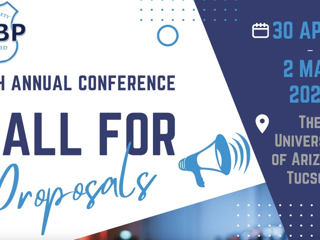 Graphic flyer announcing the call for proposals for ASEBP conference and important dates