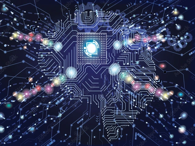Graphic design of a brain, blended with computer chips