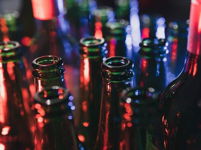 A brightly colored photo of the tops of bottles
