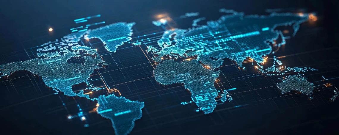 AI generated graphic photo of the world in lights on a black background