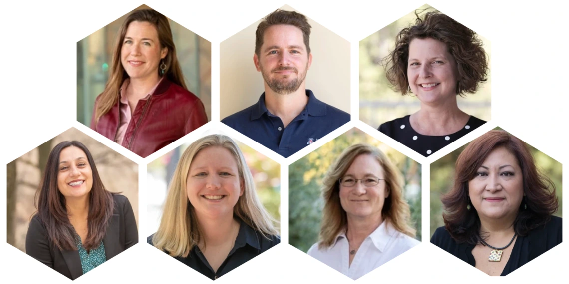 Photo montage of seven faculty members